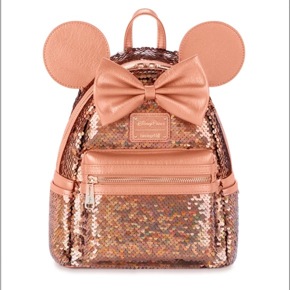Loungefly Handbags - 2024 Minnie Mouse Sequined Loungefly Mini Backpack Peach Punch Disney Parks NWT